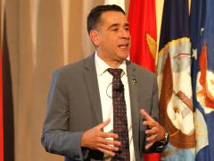 Leonel Garciga, chief information officer, U.S. Department of the Army, speaks at TechNet Augusta 2024.