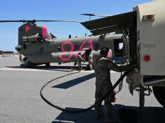 A CH-47 Chinook helicopter from the Nevada Army National Guard receives a fuel up at the Sacramento Mather Airport in Rancho Cordova, California, to join the California National Guard’s aerial assets in support of the California Department of Forestry and Fire Protection’s wildfire response to multiple large-scale fires in July. With a demanding dual state-federal mission, the U.S. National Guard needs the right kind of information technology. Credit: U.S. Army National Guard photo by Amanda Johnson