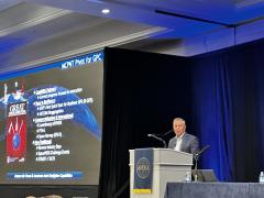 Cordell DeLaPena, program executive officer for military communications and position, navigation and timing, speaks at AFCEA Los Angeles’ Space Industry Days.