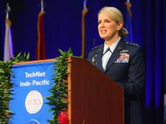 Lt. Gen. Laura Lenderman, deputy theater air component commander at U.S. Indo-Pacific Command, offers a keynote speech at TechNet Indo-Pacific on Wednesday. Credit: Tony Grillo