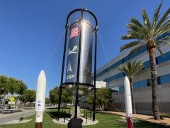 The Centaur III propellant tank, now on permanent display at the Los Angeles Air Force Base, home to the Space Systems Command, is both a symbol of the command's past and future, leaders said at the display's unveiling on October 18. Credit: Kimberly Underwood