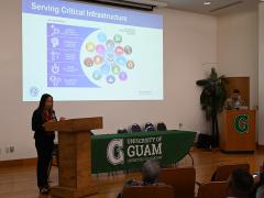 CISA advisor Jennilyn LaBrunda discusses island-wide cybersecurity defenses in Guam. Credit: Senior Airman Akeem K. Campbell, U.S. Air Force