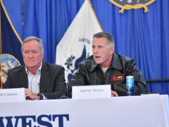 Rear Adm. D. Wilson Marks, USN, speaks at WEST 2025 on January 28 in San Diego. Credit: Jesse Karras