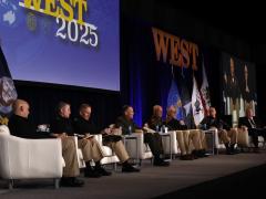A panel of U.S. Navy and Marine Corps officials at the AFCEA International 2025 West conference explores operational capabilities. Mike Carpenter