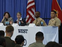 Department of the Navy CIO Jane Rathbun speaks on a panel about post-quantum resistant crypto at WEST 2025 in San Diego. Credit: Michael Carpenter