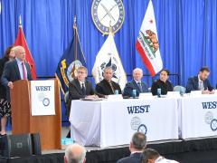 Panelists discuss securing and strengthening sea services capabilities at WEST 2025 on Thursday in San Diego. Credit: Jesse Karras