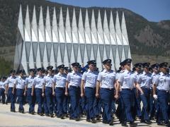 The U.S. Air Force Academy is making sure cadets have a foundational cyber knowledge for the future. Pictured: Cadets marching across campus to lunch in 2012. Credit: Myles Cullen