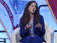 Anne Schumann, principal cyber advisor, Department of the Navy, emphasizes the need to bring cyber from information technology into operational technology.