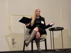Meggan Schoenberg, principal director for Integrated Network System of Systems in the Office of the Assistant Secretary of Defense for Critical Technologies, Office of the Under Secretary of Defense for Research and Engineering, speaks at TechNet Emergence 2025 in Reston, Virginia.