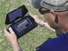 A member of the National Geospatial-Intelligence Agency’s Warfighter Support Office monitors the real-time data feed as the drone collects data over the Army’s training setup, as part of testing a prototype capability known as the GEOINT AI/ML Based Light-Edge Resilient system, or GAMBLER, during training at Fort Bragg, North Carolina. Credit: Courtesy photo