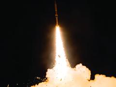 A Black Dagger Zombie missile target, designed to fly a ballistic flight path and demonstrate defensive protection capability, launches from Fort Wingate, New Mexico, November 2024. Courtesy photo