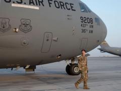 U.S. Air Force Capt. Mitch Dobson, 15th Expeditionary Airlift Squadron pilot, conducts a preflight check on a C-17 Globemaster III at Al Udeid Air Base, Qatar, June 23, 2023, in support of Air Force Central and U.S. Central Command. Credit: U.S. Air Force photo by Staff Sgt. Emily Farnsworth