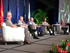 A panel of military officials discuss the modernization of communications, information technology and cyber on Wednesday during the AFCEA TechNet Indo-Pacific conference in Honolulu. Credit: Artistic Mindz Photography