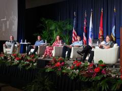 Panelists at TechNet Indo-Pacific 2025 discuss the relationship between industry and the military/government. Credit: Artistic Mindz Photography