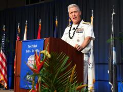 Adm. Stephen Koehler, commander, U.S. Pacific Fleet, speaks at TechNet Indo-Pacific 2025 in Honolulu. Credit: Artistic Mindz Photography 