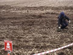 A warning sign in Ukrainian and English marks a land mine-contaminated area. Credit: neznamov1984-stock.adobe.com