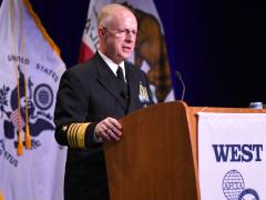 Chief of Naval Operations Adm. Daryl Caudle speaks at WEST 2026. Credit: Karras Photography