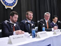 Cory Emmons, general manager of Maritime Surfaces Programs at Anduril Industries, speaks at West 2026 held in San Diego. Credit: Karras Photography