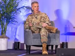 Brig. Gen. Jeffrey Phillips details the ACC A6 role and his vision for the warfighting mission on February 5, 2026, at the Rocky Mountain Cyberspace Symposium. Credit: Zach Watkins, LVTD Digital