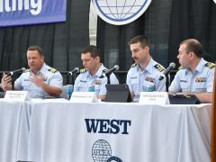 U.S. Coast Guard panelists speak at WEST 2026 in San Diego. Photo Credit: Karras Photography