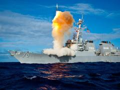egis-class destroyed USS Hopper launches an interceptor missile during an exercise. Courtesy photo from the U.S. Navy