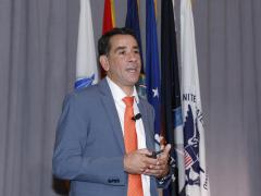 Then-U.S. Army Chief Information Officer Leonel Garciga speaks at TechNet Augusta 2023 held in Augusta, Georgia.