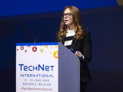Angel Smith, president of global public sector, Virtru, speaks at TechNet International in Brussels. Credit: Matthieu Labey Photographer