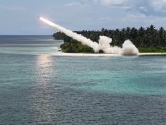 U.S. Soldiers from 5th Battalion, 3rd Field Artillery Regiment, 7th Infantry Division (Multi-Domain Command-Pacific) fire an M28A1 Reduced Range Practice Rocket from an M142 High Mobility Artillery Rocket System (HIMARS) during Exercise Balikatan 2026 with the Philippine military, at Balabac Island, Palawan, May 3, 2026. Credit: U.S. Army photo by Staff Sgt. Vadim Bolfun