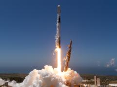 A SpaceX Falcon 9 rocket lifts off in support of a National Security Space Launch (NSSL) mission to deliver 21 Space Development Agency data transport Tranche 1 space vehicles to orbit from Space Launch Complex 4 East, Vandenberg Space Force Base, California, on July 16, 2026. SpaceX's newest task order award includes 18 Falcon 9 launches. Credit: Courtesy photo by SpaceX
