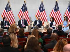 Intelligence professionals explain the threats that may arise in the post-quantum cryptography era at the Intelligence & National Security Summit on August 26, 2026. Credit: Herman Farrer Photography