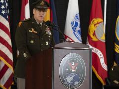 Army Gen. James Dickinson accepts command of the U.S. Space Command on August 20, 2020 at Peterson Air Force Base, Colorado. Credit: DOD Photo by Lewis Carlyle