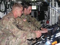 From l-r, U. S. Army Sgt. Cody Conklin of the 4th Infantry Division from Ft. Carson, Colorado, and Sgt. Carl Higgins, USA, of the Intelligence, Information, Cyber, Electronic Warfare and Space, or I2CEWS, formation from Joint Base Lewis McCord, WA, detect and mitigate adversarial radio signals during Cyber Blitz 19. The I2CEWS have made good progress since then, in integrating advanced capabilities for multidomain operations. Credit: U.S. Army Combat Capabilities Development Command by Edric Thompson
