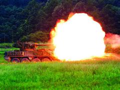 A tank fires during Wolfhound Maul. The event included a combined arms live fire exercise that simulated combat conditions in the most realistic manner possible.