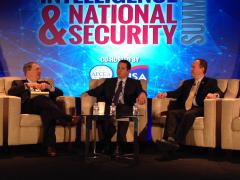 David Sanger, chief Washington correspondent for the New York Times, moderates a panel featuring Rep. Devin Nunes (R, CA) and Rep. Adam Schiff (D-CA), chairman and ranking member respectively of the House Permanent Select Committee on Intelligence as they open Day 2 of the AFCEA/INSA Intelligence and National Security Summit.