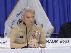 Rear Adm. Ronald Boxall, USN, director, Surface Warfare, paticipates in a West 2019 panel discussion. Photo by Michael Carpenter