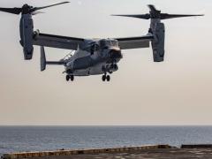 The Navy is at the early stages of exploring open architecture solutions for its other major aircraft platforms, including the CMV-22 Osprey (pictured) and the F-35 Joint Strike Fighter. In July 2020, a CMV-22B Osprey, attached to the Blackjacks of Air Test and Evaluation Squadron Two One (HX-21), lands on the flight deck aboard the amphibious transport dock ship USS New York in the Atlantic Ocean.  U.S. Navy photo by Mass Communication Specialist 2nd Class Lyle Wilkie