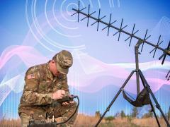 A signal support system specialist prepares a radio system used to allow soldiers and airmen to keep in constant communications with one another during their missions. Graphic illustration by Regina Ali, U.S. Defense Department 