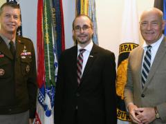 The U.S. National Guard has a vested interest in growing its partnership with foreign countries, says Guard Chief Gen. Daniel Hokanson, USA. In October, Gen. Hokanson (l) met with Arnold Kammel, policy director, Austrian defense ministry, and Austrian Ambassador Martin Weiss (r), at the Pentagon.  U.S. Army National Guard photo by Master Sgt. Jim Greenhill