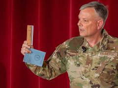 Gen. Glen VanHerck, USAF, commander, North American Aerospace Defense Command and U.S. Northern Command, pictured addressing cadets at the U.S. Air Force Academy on April 20, warns that it is not the speed of adversarial hypersonic weapons that is the problem, but their maneuverability. Credit: NORTHCOM/NORAD