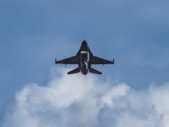 An F-16 Fighting Falcon fighter aircraft assigned to the 53rd Weapons Evaluation Group takes off June 18, 2019, from Tyndall Air Force Base, Florida. The First Air Force, based at Tyndall will now be providing command and control in support of the U.S. Space Command. U.S. Air Force photo by Airman 1st Class Bailee A. Darbasie