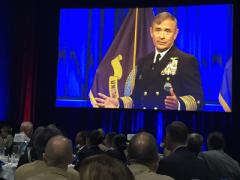 Adm. Harry Harris, USN, commander of U.S. Pacific Command, delivers a keynote address at West 2017 in San Diego, saying the U.S. military needs more “exponential thinking” among its ranks.