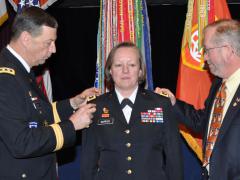 Maj. Gen. Jennifer Napper, USA (Ret.), receives her second star. The retired general says she was glad to find the same can-do attitude in industry as in the Army.