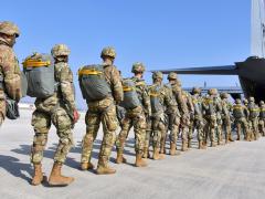 U.S. Army paratroopers from the 173rd Airborne Brigade prepare to board a U.S. Air Force C-130 Hercules aircraft, in preparation for operations in Pordenone, Italy, on February 21. The brigade is the service's Contingency Response Force that responds to the needs of the U.S. European, Africa or Central Commands. The Army’s Fiscal year 2020 budget proposal, expected to be presented to Congress on March 12, has to support these operations as well as its modernization efforts. Army Photo by Paolo Bovo