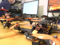 Students from the Autonomy New Mexico program at Sandia National Laboratories in Albuquerque developed drone platforms in order to test hypersonic system applications. Credit: Vince Gasparich