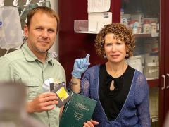 Sandia scientists Marlene and George Bachand show off their new method for encrypting and storing sensitive information in DNA. Digital data storage degrades and can become obsolete, and old-school books and paper require lots of space. (Photo by Lonnie Anderson)