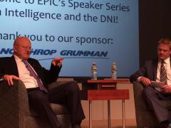 DNI James Clapper answers questions asked by guests attending AFCEA’s Emerging Professionals in Intelligence Committee (EPIC) speaker series. The session was moderated by Jesse Nielsen, managing director of VXIT Analytics.