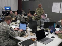 The Ohio National Guard Cyber Mission Assurance Team conducts network assessments during Cyber Shield 19. The Cyber Mission Assurance teams help secure the critical infrastructure that services U.S. Defense Department installations. Credit: Staff Sgt. George Davis, OHNG