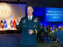 Lt. Gen. Alan Lynn, USA, director of DISA and commander of the JFHQ-DODIN, speaks at AFCEA’s Defensive Cyber Operations Symposium in June. Photo by Mike Carpenter