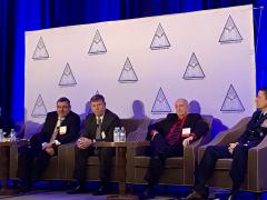 Top leaders from the Defense Information Systems Agency, or DISA, share government needs with industry during an AFCEA D.C. Chapter monthly breakfast.