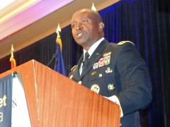 Maj. Gen. (P) Bruce Crawford, USA, the Army’s chief information officer/G-6, speaks at TechNet Augusta.